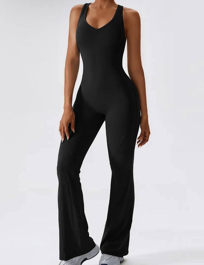 Women Sleeveless Flare Jumpsuits Fitness Yoga Long Pants